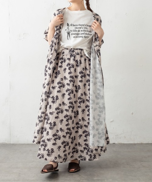 PUAL CE CIN（ピュアルセシン）の「麻/リネン キャンバス中花プリントスカート（スカート・レディース・ホワイト/ブラック/ナチュラル・FREE）」の13枚目の写真