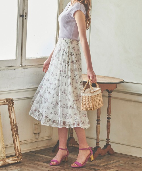 BE RADIANCE(ビーラディエンス)の「フラワープリントレーススカート(スカート・レディース・サックスブルー/ネイビー/ホワイト・FREE)」の16枚目の写真