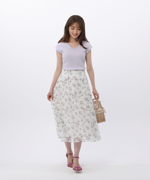 BE RADIANCE(ビーラディエンス)の「フラワープリントレーススカート(スカート・レディース・サックスブルー/ネイビー/ホワイト・FREE)」の14枚目の写真