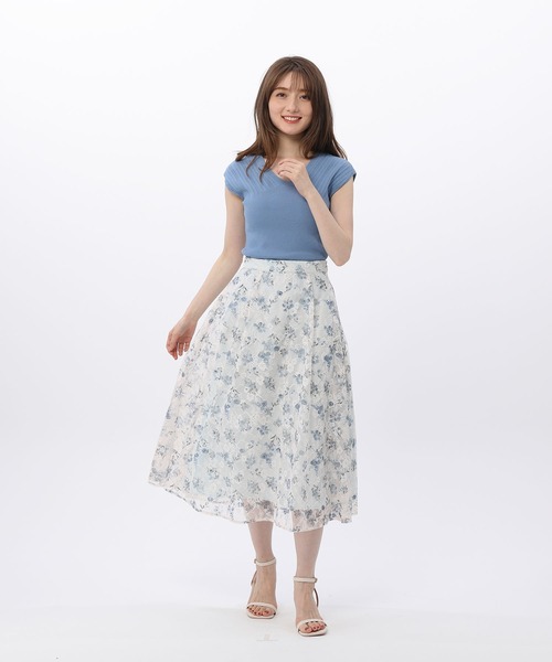 BE RADIANCE(ビーラディエンス)の「フラワープリントレーススカート(スカート・レディース・サックスブルー/ネイビー/ホワイト・FREE)」の7枚目の写真