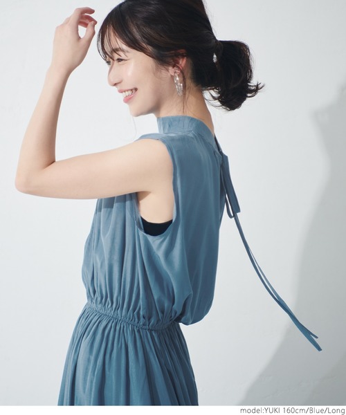 coca（coca）（コカ）の「バックリボンスタンドカラーサテンワンピース（ワンピース・レディース・ブラック/ブラウン/ブルー/グレー系その他・SHORT/LONG）」の17枚目の写真