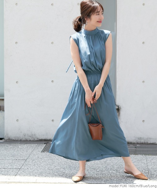 coca（coca）（コカ）の「バックリボンスタンドカラーサテンワンピース（ワンピース・レディース・ブラック/ブラウン/ブルー/グレー系その他・SHORT/LONG）」の18枚目の写真