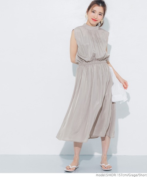 coca（coca）（コカ）の「バックリボンスタンドカラーサテンワンピース（ワンピース・レディース・ブラック/ブラウン/ブルー/グレー系その他・SHORT/LONG）」の22枚目の写真