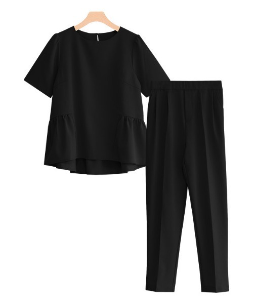 Pierrot（ピエロ）の「フレア切り替え半袖セットアップ（セットアップ・レディース・グレイッシュベージュ/グレイッシュブルー/ブラック・L/M/PM）」の16枚目の写真