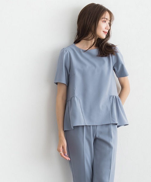 Pierrot（ピエロ）の「フレア切り替え半袖セットアップ（セットアップ・レディース・グレイッシュベージュ/グレイッシュブルー/ブラック・L/M/PM）」の8枚目の写真