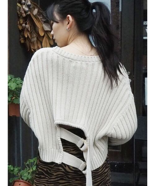 EVRIS(エヴリス)の「バックディテールリブニットトップス(ニット/セーター・レディース・ブラック/アイボリー/ボルドー・FREE)」の2枚目の写真