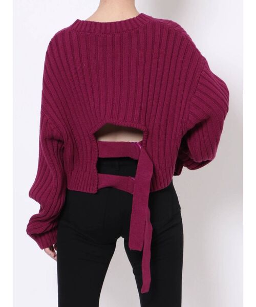 EVRIS(エヴリス)の「バックディテールリブニットトップス(ニット/セーター・レディース・ブラック/アイボリー/ボルドー・FREE)」の1枚目の写真