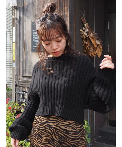 EVRIS(エヴリス)の「バックディテールリブニットトップス(ニット/セーター・レディース・ブラック/アイボリー/ボルドー・FREE)」の15枚目の写真