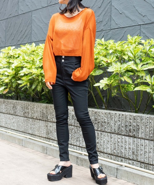 WEGO(ウィゴー)の「WEGO/ハイウエストスキニーパンツ(デニムパンツ・レディース・ブラック/ダークインディゴブルー・LARGE/MEDIUM/SMALL/X-SMALL)」の3枚目の写真