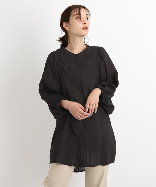 grove（グローブ）の「◆【S-LL】ウィングスリーブストライプシャツ（シャツ/ブラウス・レディース・アイボリー系2/ブラック/ライトパープル/ナチュラル・01/02/04/03）」の2枚目の写真