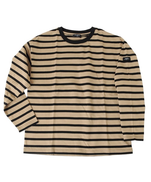 GLAZOS(グラソス)の「タフ天竺・ドロップショルダーボーダー長袖Tシャツ(Tシャツ/カットソー・キッズ・ホワイト/ベージュ/カーキ/ネイビー・130cm/140cm/150cm/170cm/160cm)」の2枚目の写真