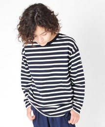 GLAZOS | タフ天竺・ドロップショルダーボーダー長袖Ｔシャツ(Tシャツ/カットソー)