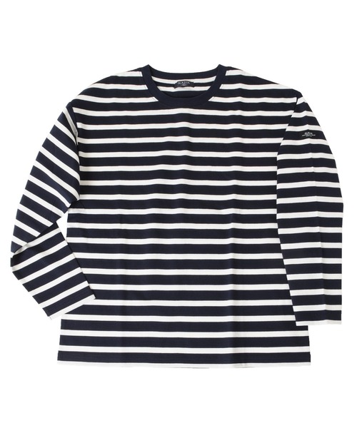 GLAZOS(グラソス)の「タフ天竺・ドロップショルダーボーダー長袖Tシャツ(Tシャツ/カットソー・キッズ・ホワイト/ベージュ/カーキ/ネイビー・130cm/140cm/150cm/170cm/160cm)」の5枚目の写真