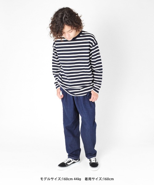 GLAZOS(グラソス)の「タフ天竺・ドロップショルダーボーダー長袖Tシャツ(Tシャツ/カットソー・キッズ・ホワイト/ベージュ/カーキ/ネイビー・130cm/140cm/150cm/170cm/160cm)」の6枚目の写真