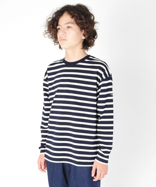 GLAZOS(グラソス)の「タフ天竺・ドロップショルダーボーダー長袖Tシャツ(Tシャツ/カットソー・キッズ・ホワイト/ベージュ/カーキ/ネイビー・130cm/140cm/150cm/170cm/160cm)」の7枚目の写真