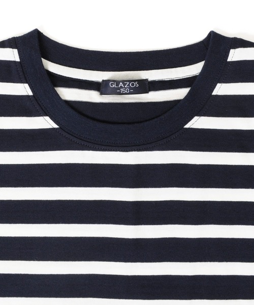 GLAZOS(グラソス)の「タフ天竺・ドロップショルダーボーダー長袖Tシャツ(Tシャツ/カットソー・キッズ・ホワイト/ベージュ/カーキ/ネイビー・130cm/140cm/150cm/170cm/160cm)」の9枚目の写真