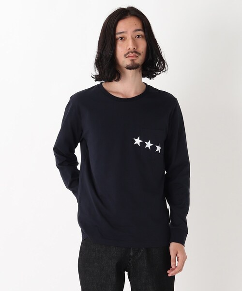 BASECONTROL（ベースコントロール）の「◆吸水速乾 ポケットスタープリント 長袖Tシャツ（Tシャツ/カットソー・メンズ・ライトブルー/ネイビー/ピンク系/アイボリー/ブラック・03/02/01/04）」の4枚目の写真