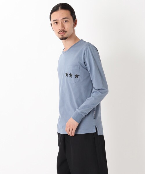 BASECONTROL（ベースコントロール）の「◆吸水速乾 ポケットスタープリント 長袖Tシャツ（Tシャツ/カットソー・メンズ・ライトブルー/ネイビー/ピンク系/アイボリー/ブラック・03/02/01/04）」の3枚目の写真