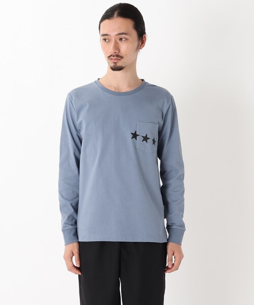 BASECONTROL（ベースコントロール）の「◆吸水速乾 ポケットスタープリント 長袖Tシャツ（Tシャツ/カットソー・メンズ・ライトブルー/ネイビー/ピンク系/アイボリー/ブラック・03/02/01/04）」の6枚目の写真