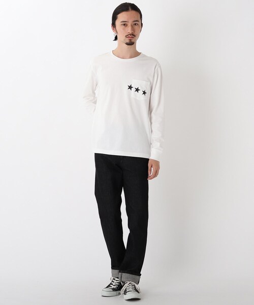 BASECONTROL（ベースコントロール）の「◆吸水速乾 ポケットスタープリント 長袖Tシャツ（Tシャツ/カットソー・メンズ・ライトブルー/ネイビー/ピンク系/アイボリー/ブラック・03/02/01/04）」の9枚目の写真