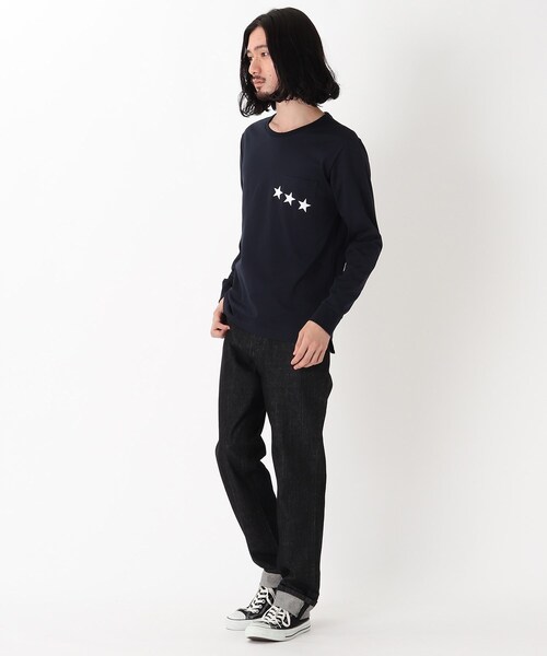 BASECONTROL（ベースコントロール）の「◆吸水速乾 ポケットスタープリント 長袖Tシャツ（Tシャツ/カットソー・メンズ・ライトブルー/ネイビー/ピンク系/アイボリー/ブラック・03/02/01/04）」の12枚目の写真