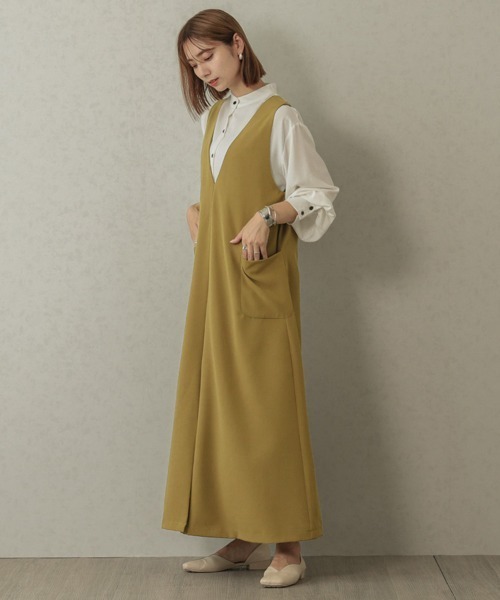 La-gemme(ラジェム)の「センタースリットジャンパースカート(スカート・レディース・ブラック/ベージュ/ブラウン/グリーン/マスタード・フリー/C)」の8枚目の写真