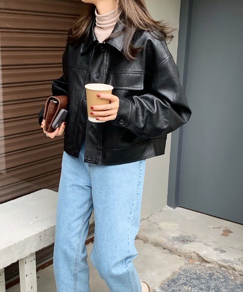 ABYS（アビス）の「フェイクレザーショートブルゾン（ブルゾン・レディース・ブラック/ブラウン・FREE）」の10枚目の写真