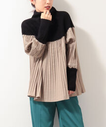 ◇【WEB限定】【CYAN TOKYO/シアントーキョー】プリーツ×ハイネックニットブラウス