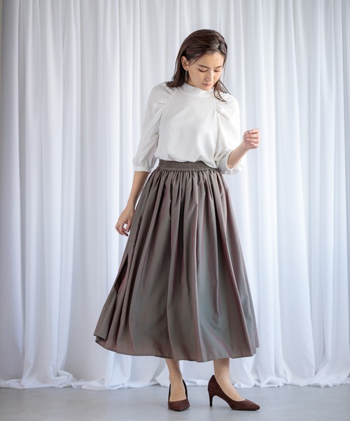 ENNEA（エンネア）の「【帯電防止＆撥水加工】グリッターギャザーロングスカート（スカート・レディース・ブラウン/パープル/グリーン・38）」の7枚目の写真