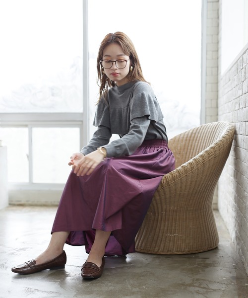 ENNEA（エンネア）の「【帯電防止＆撥水加工】グリッターギャザーロングスカート（スカート・レディース・ブラウン/パープル/グリーン・38）」の16枚目の写真