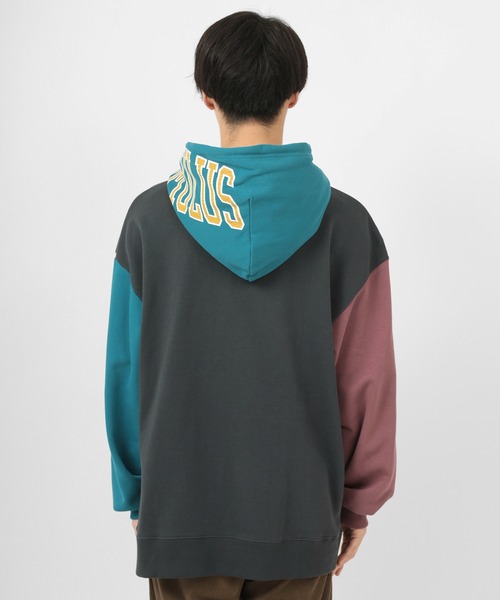 リメイク アップリケカレッジロゴ フード袖切替 プルパーカー リメイク アップリケカレッジロゴ フード袖切替 プルパーカー