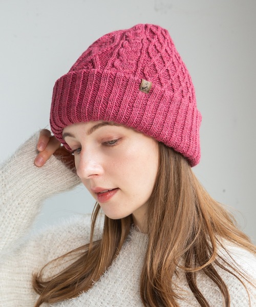 14+（イチヨンプラス）の「イタリア糸ケーブル編みワッチ（ニットキャップ/ビーニー・レディース・チャコールグレー/ライトブルー/ブラック/イエロー/ワインレッド/ピンク/オリーブ/ネイビー/アイボリー/グレー/ブラウン/ブルー/ベージュ/オレンジ/パープル・FREE）」の13枚目の写真