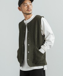 日本製 コットンキルト ノーカラースナップベスト AUD7047