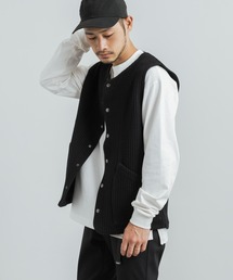 Audience | 日本製 ストライプキルトノーカラースナップベスト AUD7047(ベスト)