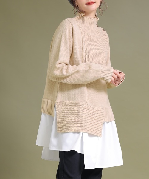 osharewalker（オシャレウォーカー）の「【廃盤】『異素材ドッキングアシンメトリーニット』（ニット/セーター・レディース・ブラック/ベージュ/パープル・1/2）」の3枚目の写真