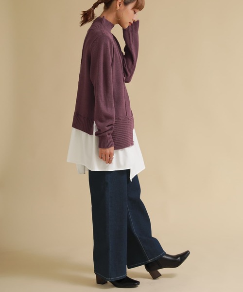 osharewalker（オシャレウォーカー）の「【廃盤】『異素材ドッキングアシンメトリーニット』（ニット/セーター・レディース・ブラック/ベージュ/パープル・1/2）」の7枚目の写真