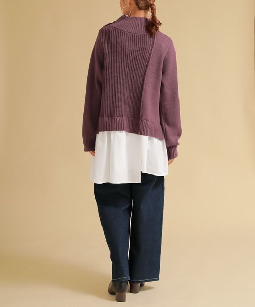 osharewalker（オシャレウォーカー）の「【廃盤】『異素材ドッキングアシンメトリーニット』（ニット/セーター・レディース・ブラック/ベージュ/パープル・1/2）」の8枚目の写真