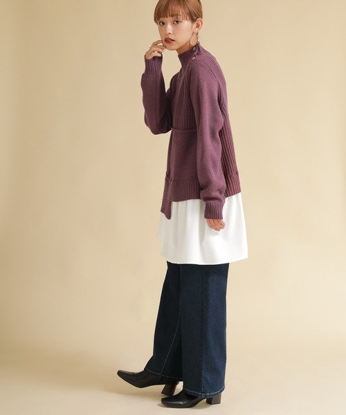 osharewalker（オシャレウォーカー）の「【廃盤】『異素材ドッキングアシンメトリーニット』（ニット/セーター・レディース・ブラック/ベージュ/パープル・1/2）」の9枚目の写真