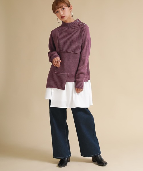 osharewalker（オシャレウォーカー）の「【廃盤】『異素材ドッキングアシンメトリーニット』（ニット/セーター・レディース・ブラック/ベージュ/パープル・1/2）」の10枚目の写真