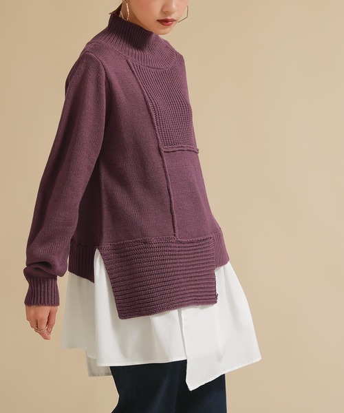 osharewalker（オシャレウォーカー）の「【廃盤】『異素材ドッキングアシンメトリーニット』（ニット/セーター・レディース・ブラック/ベージュ/パープル・1/2）」の6枚目の写真