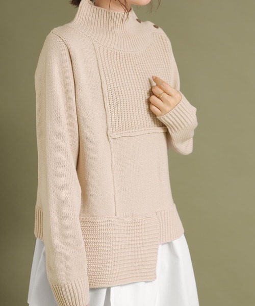 osharewalker（オシャレウォーカー）の「【廃盤】『異素材ドッキングアシンメトリーニット』（ニット/セーター・レディース・ブラック/ベージュ/パープル・1/2）」の14枚目の写真