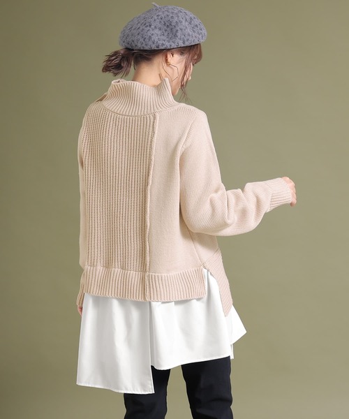 osharewalker（オシャレウォーカー）の「【廃盤】『異素材ドッキングアシンメトリーニット』（ニット/セーター・レディース・ブラック/ベージュ/パープル・1/2）」の15枚目の写真