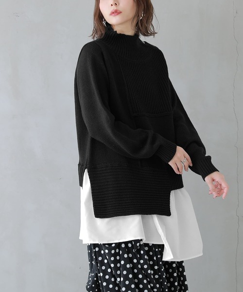 osharewalker（オシャレウォーカー）の「【廃盤】『異素材ドッキングアシンメトリーニット』（ニット/セーター・レディース・ブラック/ベージュ/パープル・1/2）」の17枚目の写真