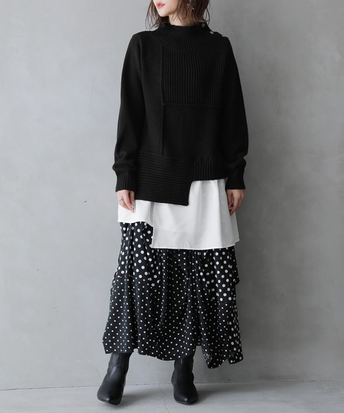 osharewalker（オシャレウォーカー）の「【廃盤】『異素材ドッキングアシンメトリーニット』（ニット/セーター・レディース・ブラック/ベージュ/パープル・1/2）」の20枚目の写真