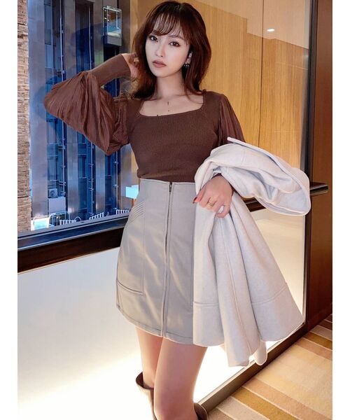 RESEXXY（リゼクシー）の「チュールパフニットTOPS（ニット/セーター・レディース・オフホワイト/ブラック/ブラウン・FREE）」の9枚目の写真