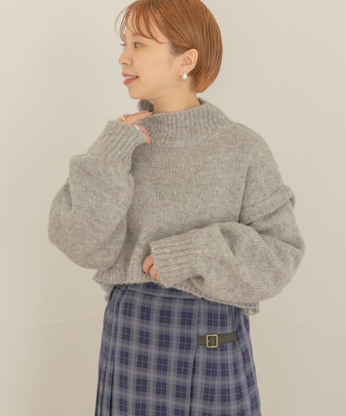 ITEMS URBANRESEARCH(アイテムズ アーバンリサーチ)の「ハイネックショートニット(ニット/セーター・レディース・チャコールグレー/グレー/グリーン・FREE)」の2枚目の写真