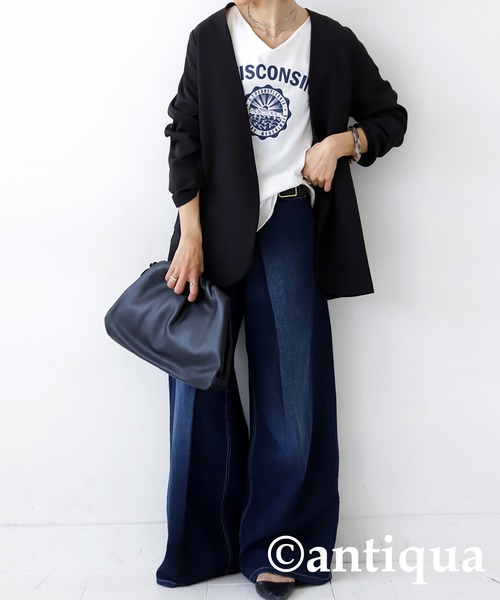 antiqua(アンティカ)の「タックワイドパンツ(デニムパンツ・レディース・ブルー/インディゴブルー・M/L)」の11枚目の写真