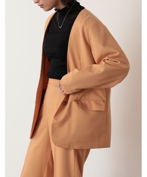 Re:EDIT（リエディ）の「2WAYカラーツイルスリーブアウトジャケット（ノーカラージャケット・レディース・オレンジ/ブルー/キャメル/アイボリー/ブラック・MEDIUM/LARGE）」の5枚目の写真