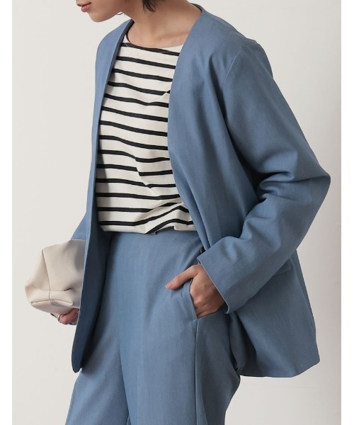 Re:EDIT（リエディ）の「2WAYカラーツイルスリーブアウトジャケット（ノーカラージャケット・レディース・オレンジ/ブルー/キャメル/アイボリー/ブラック・MEDIUM/LARGE）」の4枚目の写真