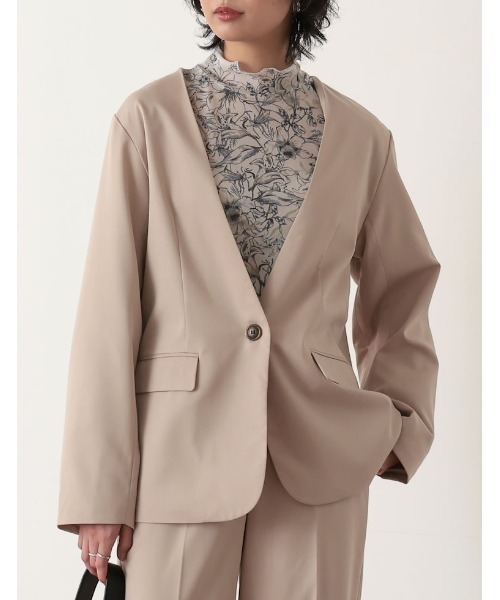 Re:EDIT（リエディ）の「2WAYカラーツイルスリーブアウトジャケット（ノーカラージャケット・レディース・オレンジ/ブルー/キャメル/アイボリー/ブラック・MEDIUM/LARGE）」の2枚目の写真